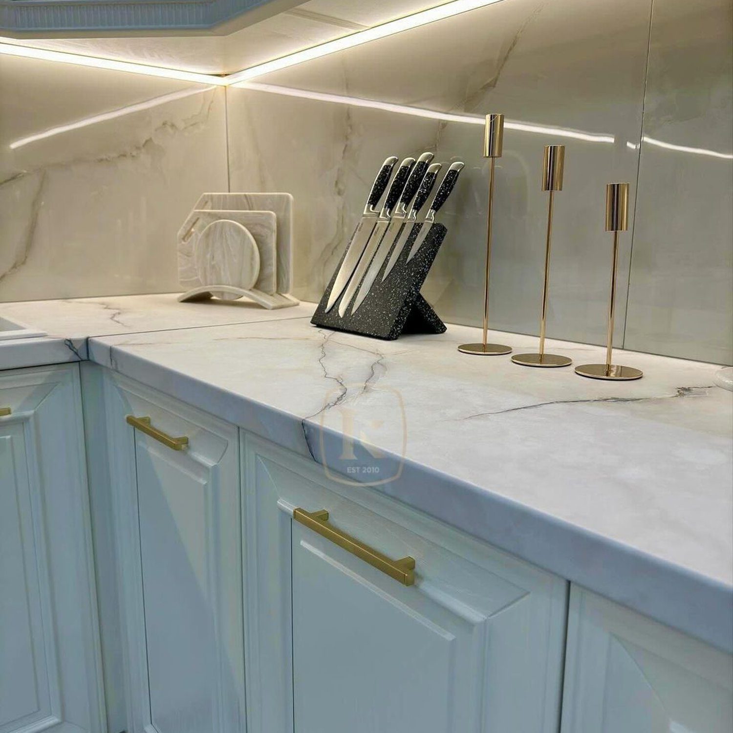 Elegant kitchen corner with a marble countertop