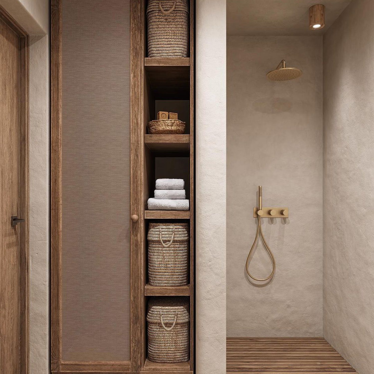 Elegant minimalist bathroom with a focus on natural materials