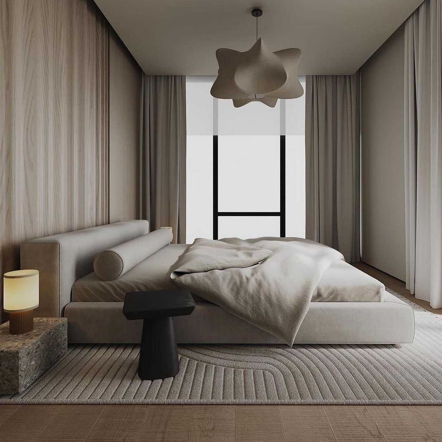 Elegant minimalist bedroom design with monochromatic palette