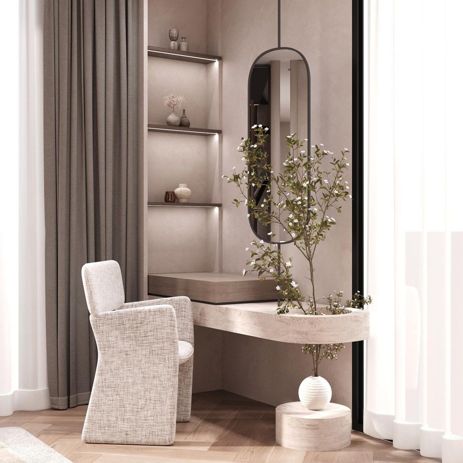 Elegant minimalist dressing area