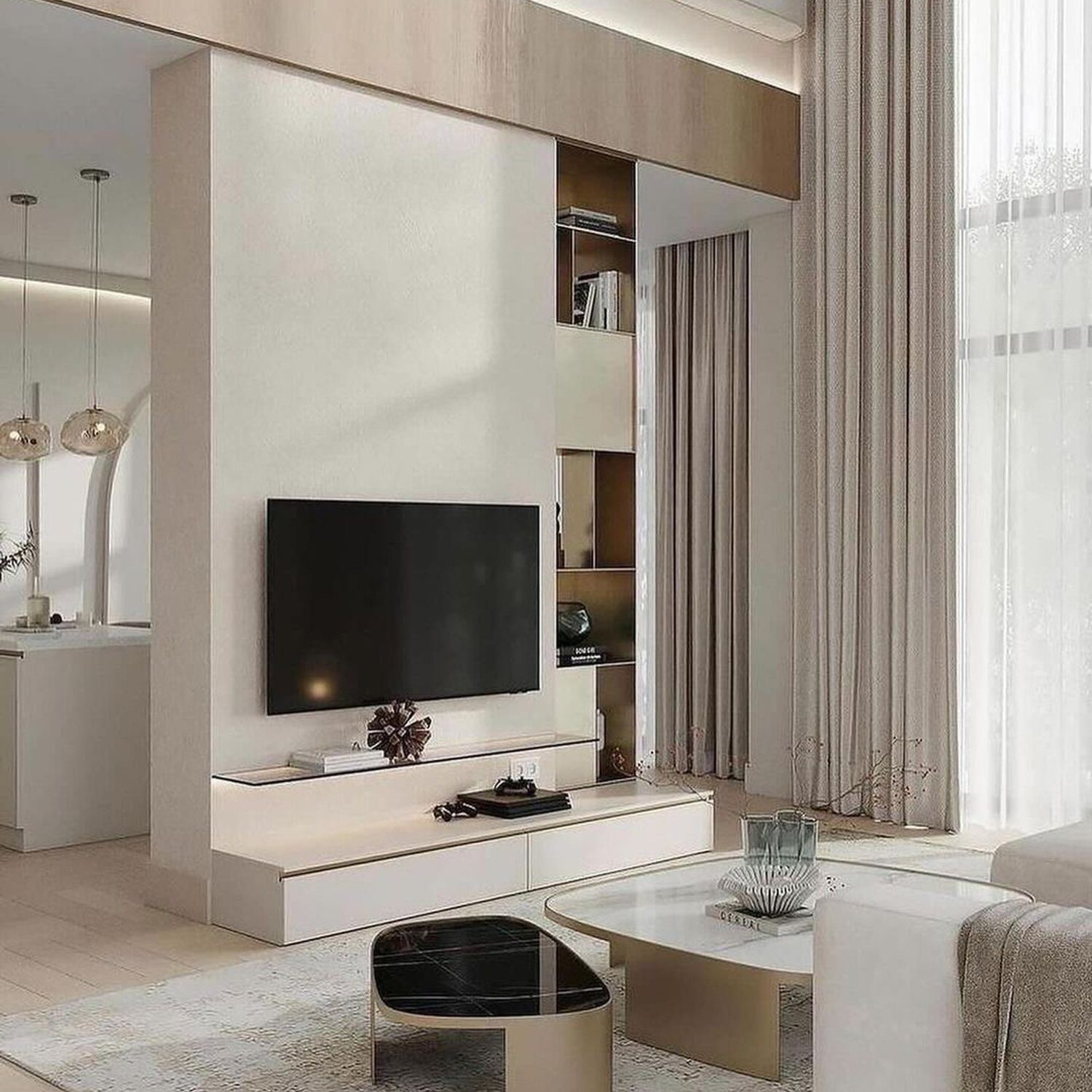 Elegant minimalist living room with a harmonious neutral palette