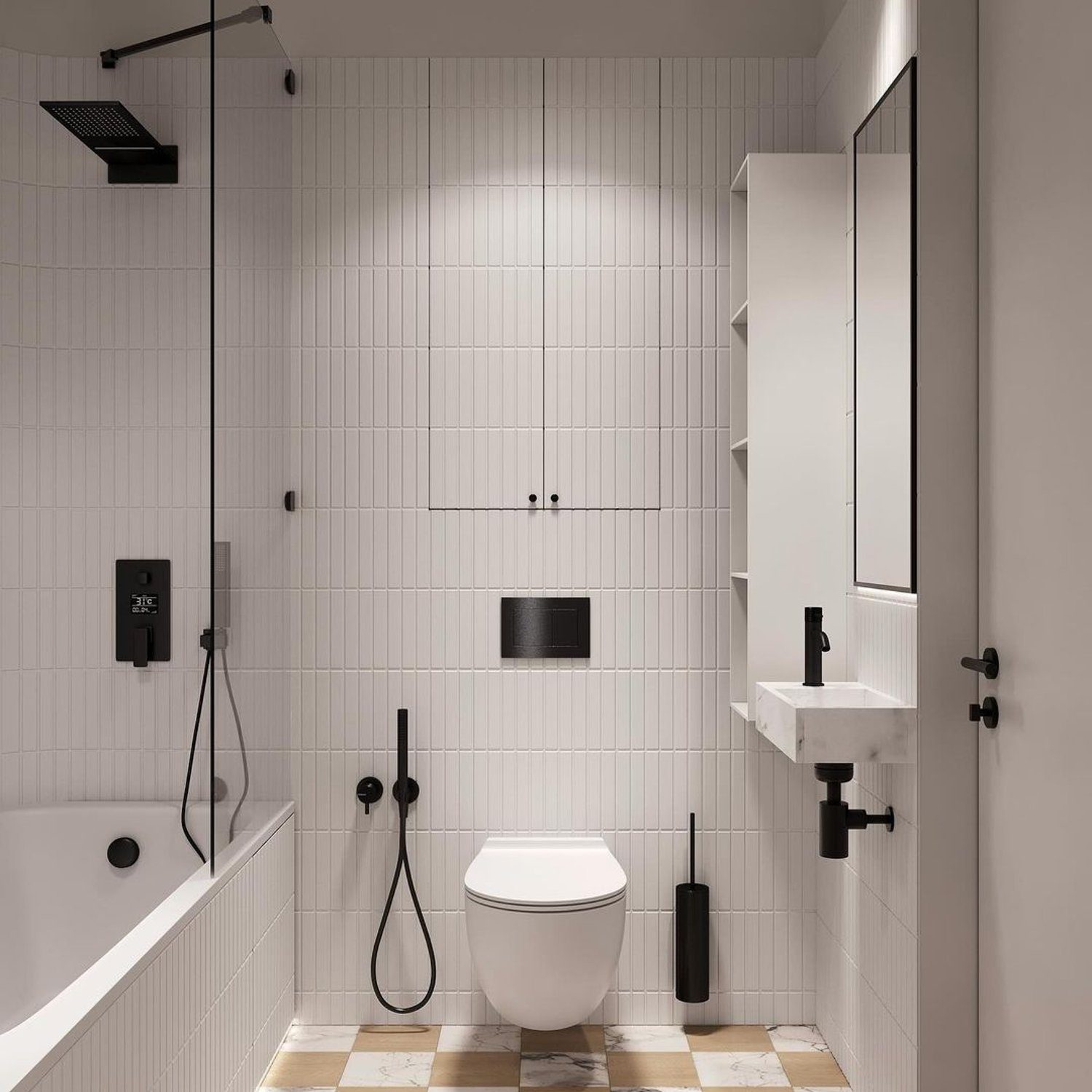 Elegant modern bathroom design featuring sleek black fixtures