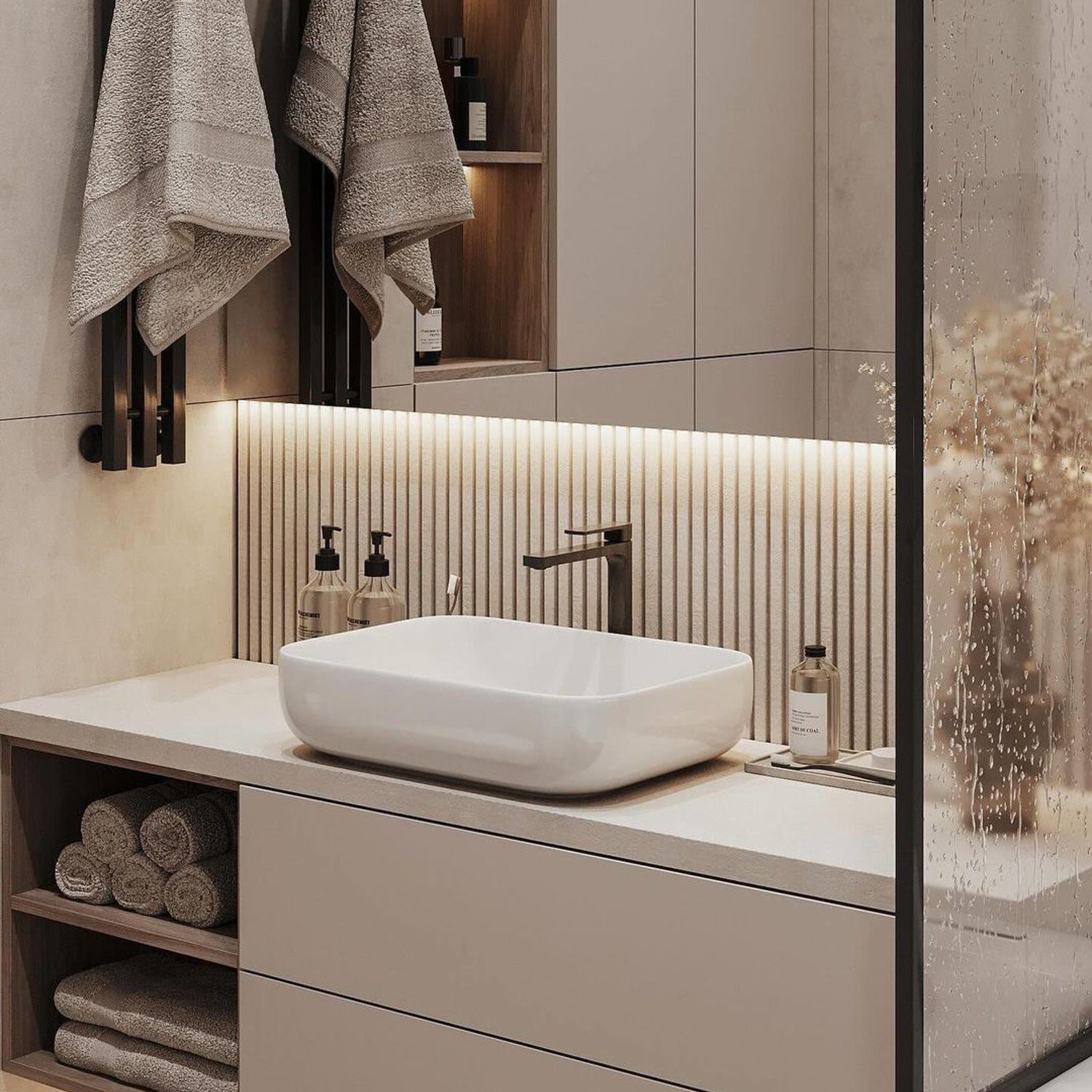 Elegant modern bathroom with textured details