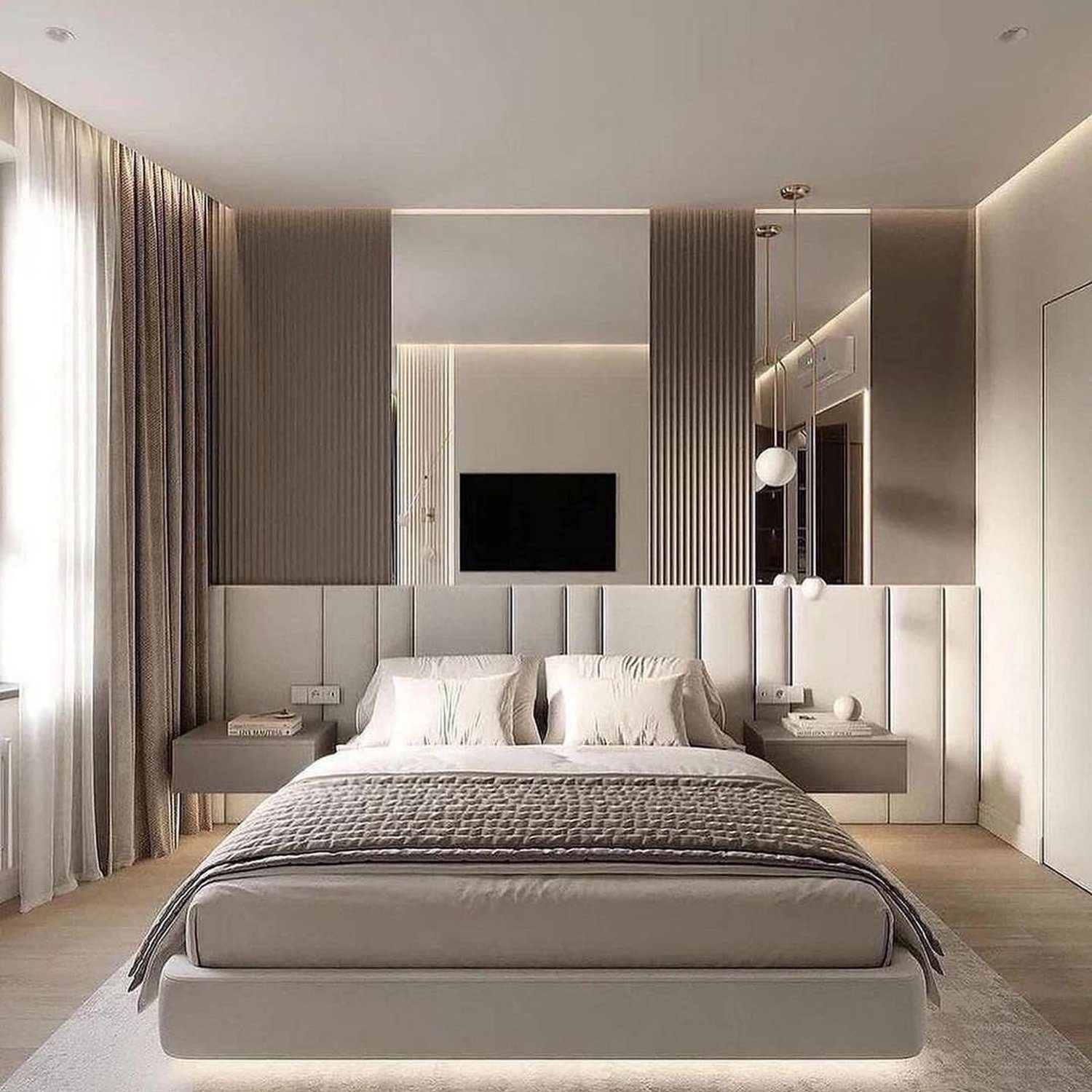 Elegant modern bedroom with harmonious neutral tones