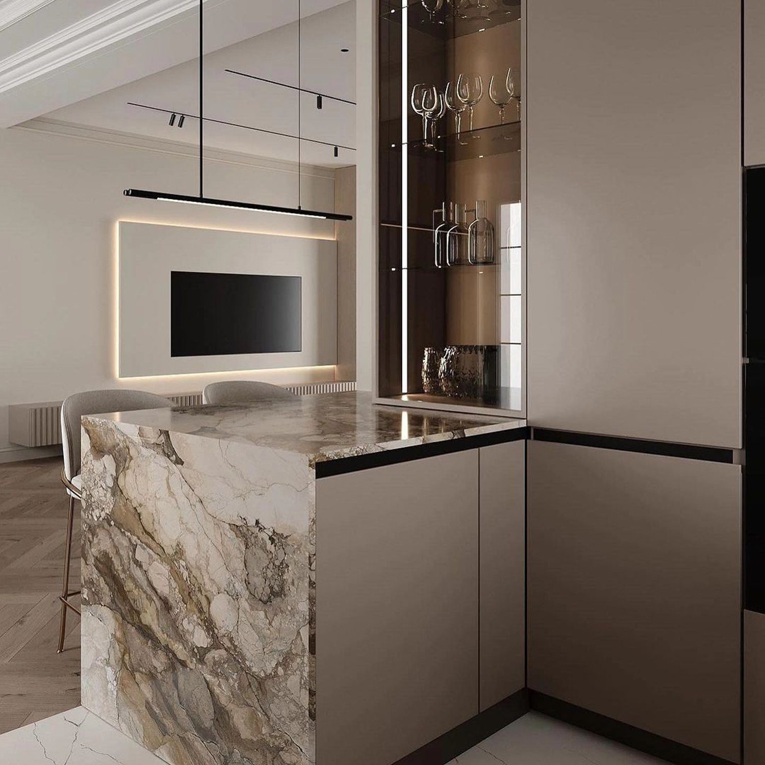 Elegant modern kitchen with marble island