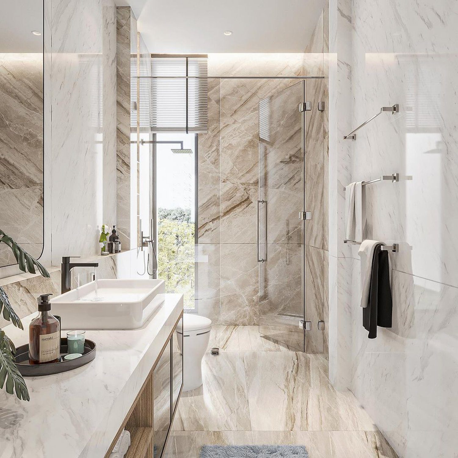 Elegant modern bathroom with marble finish