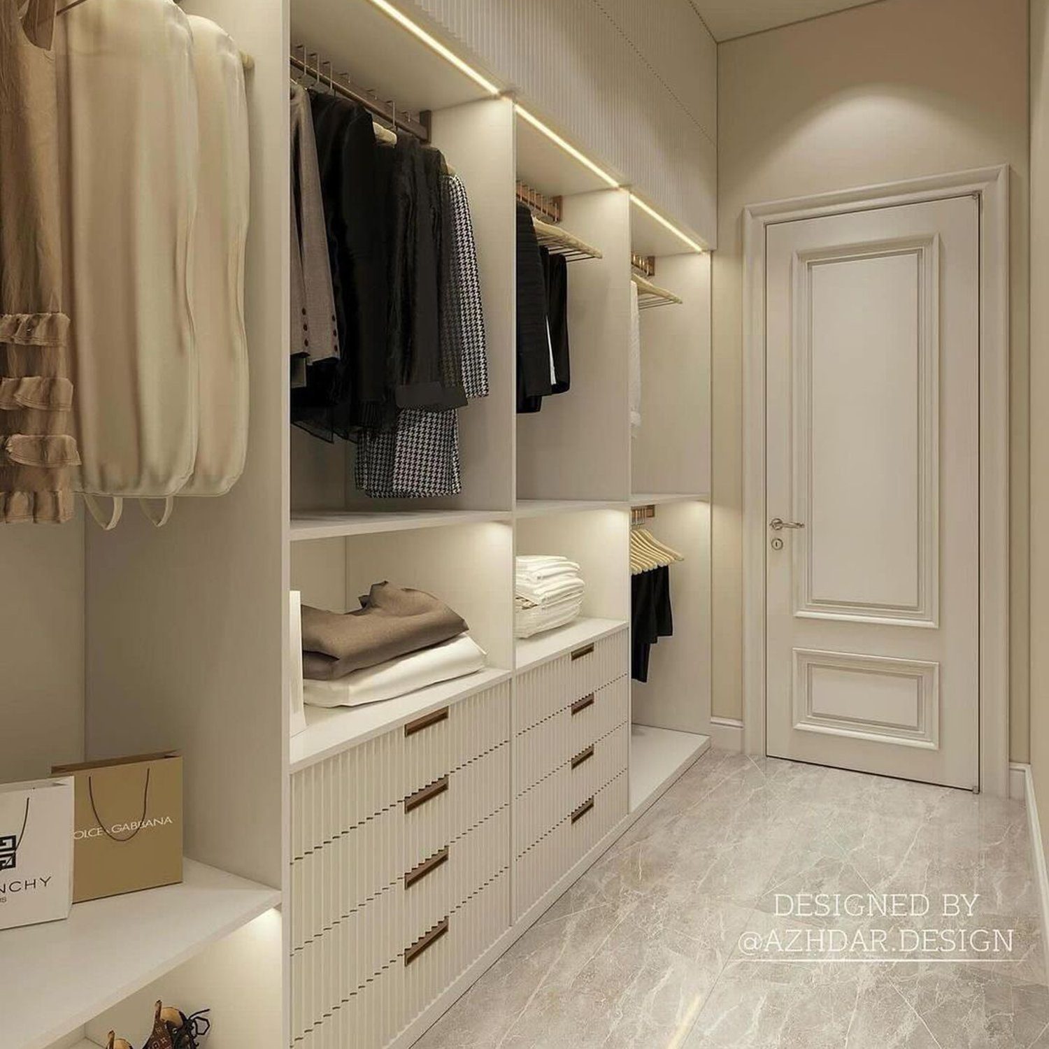 Elegant walk-in closet with optimized storage