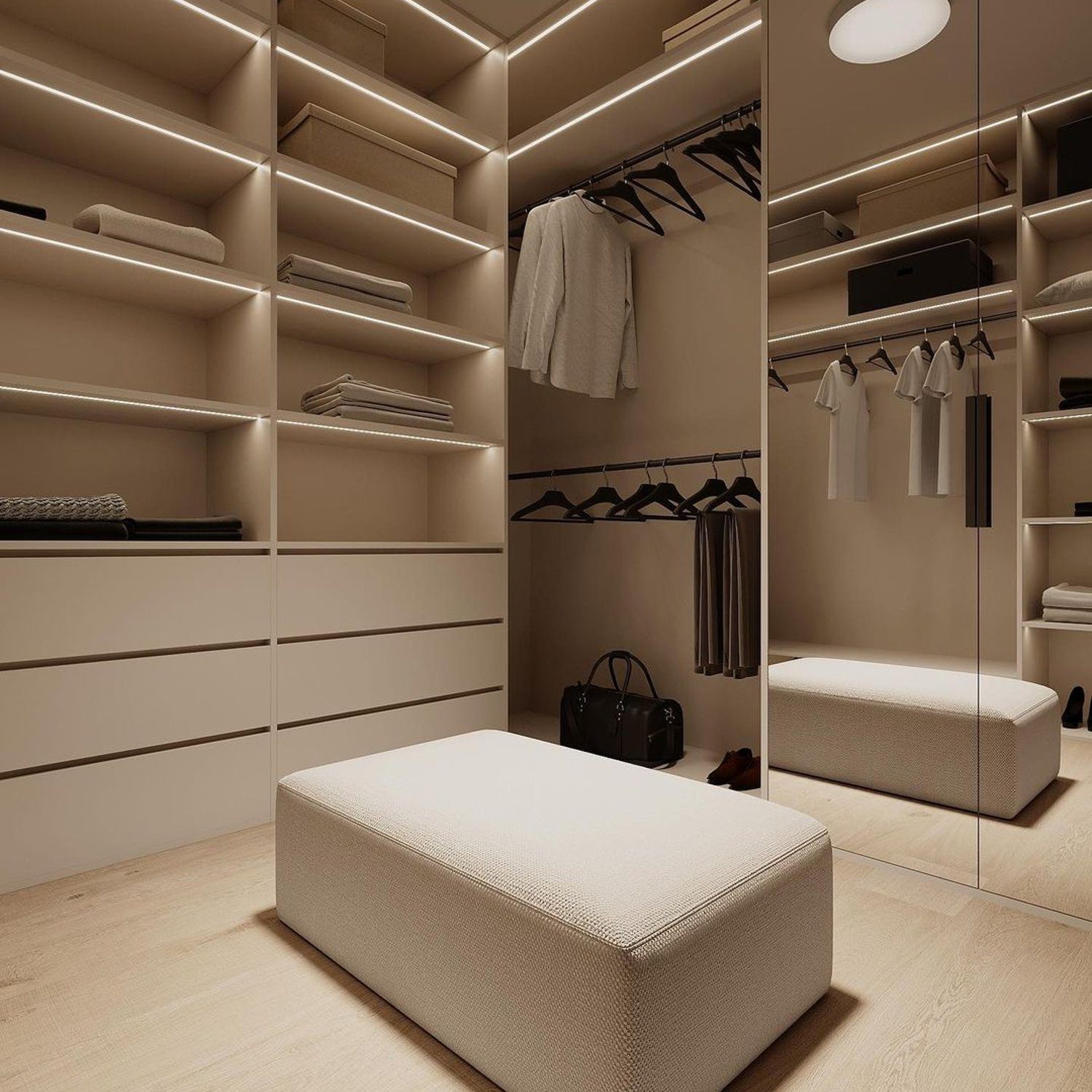 Elegant walk-in closet with optimized storage