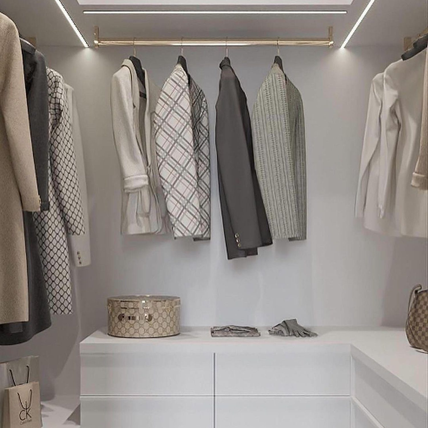 Elegant walk-in closet with well-organized storage