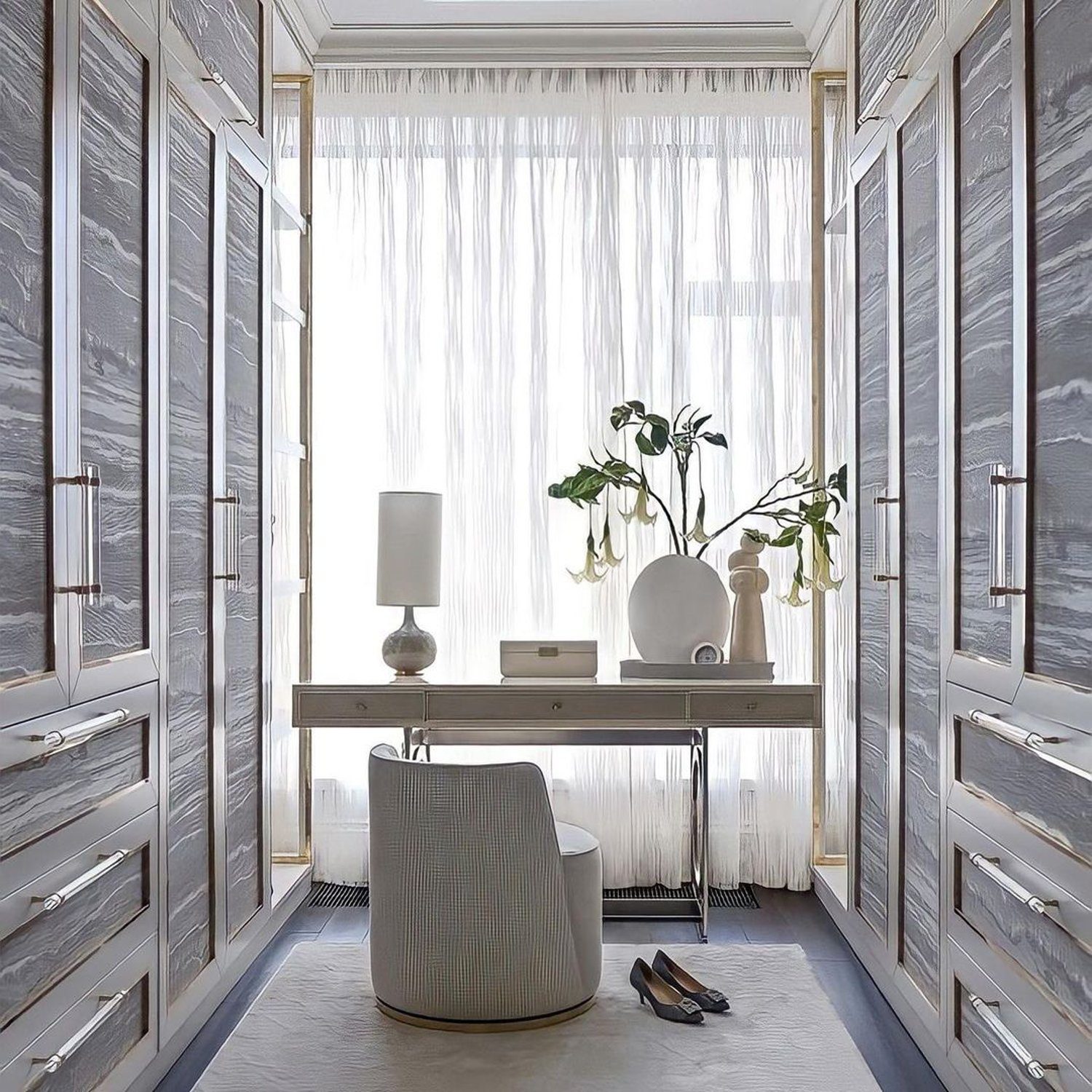 Elegant Walk-In Closet Vanity Area