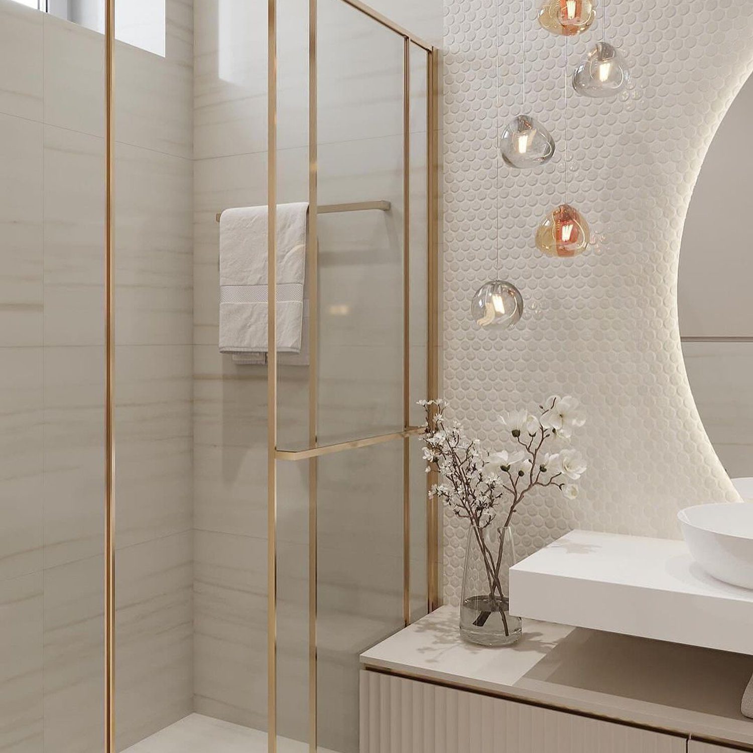 Elegant bathroom design featuring golden accents