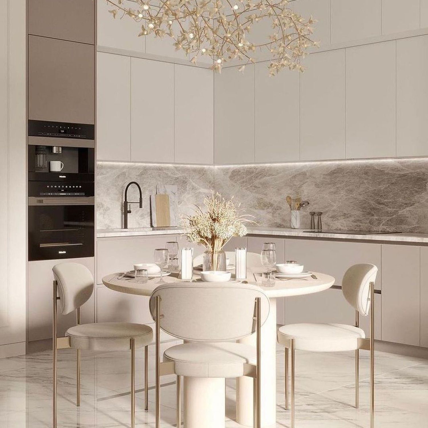 Elegant and modern kitchen design with a cohesive color palette