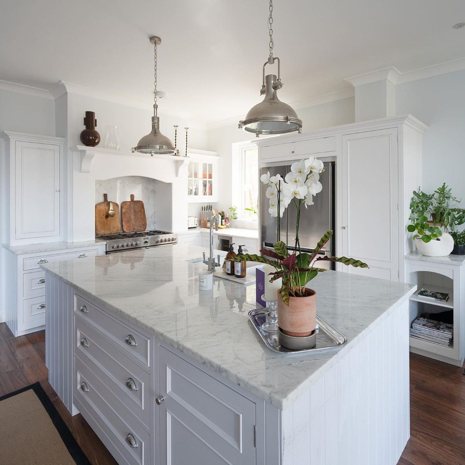 Elegant White Kitchen with Marble Countertop