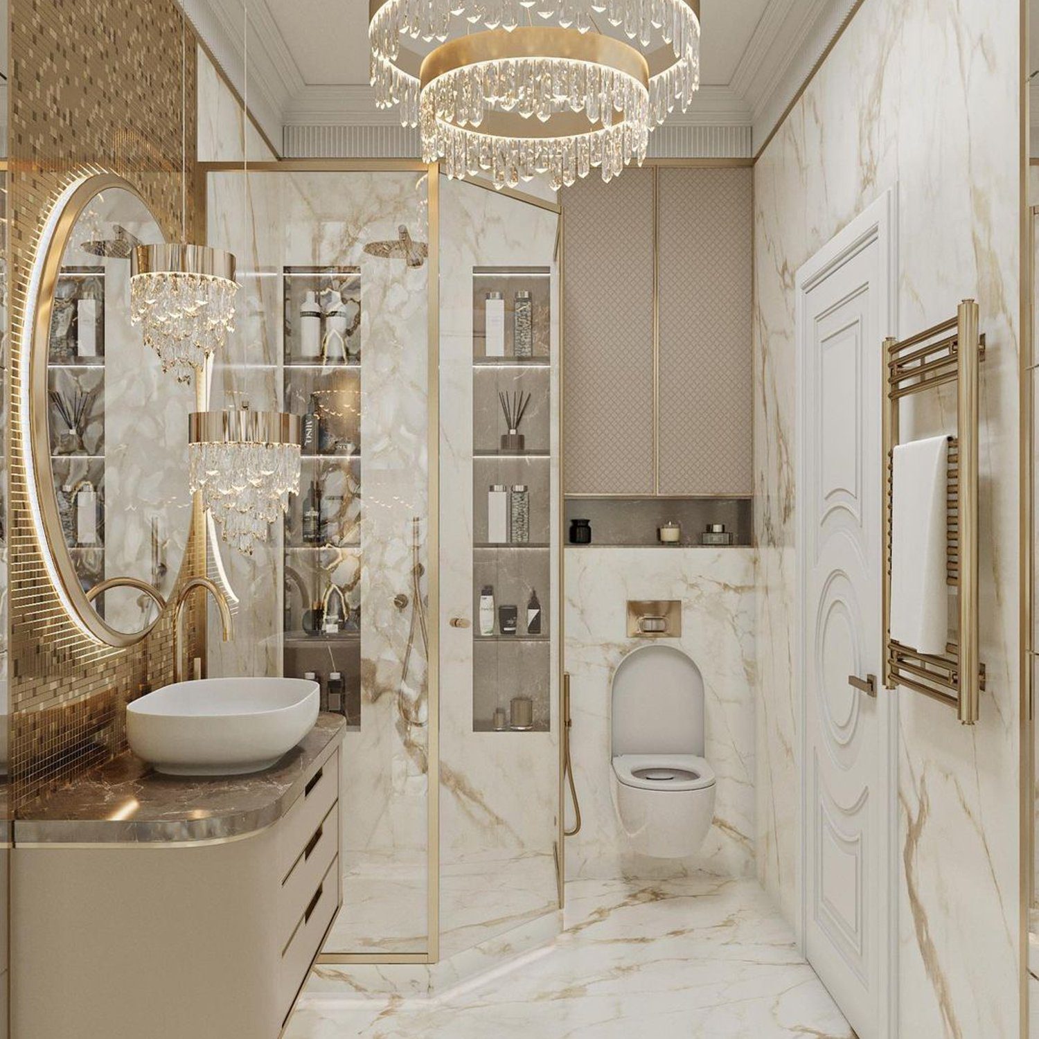 Luxurious marble bathroom with elegant fixtures