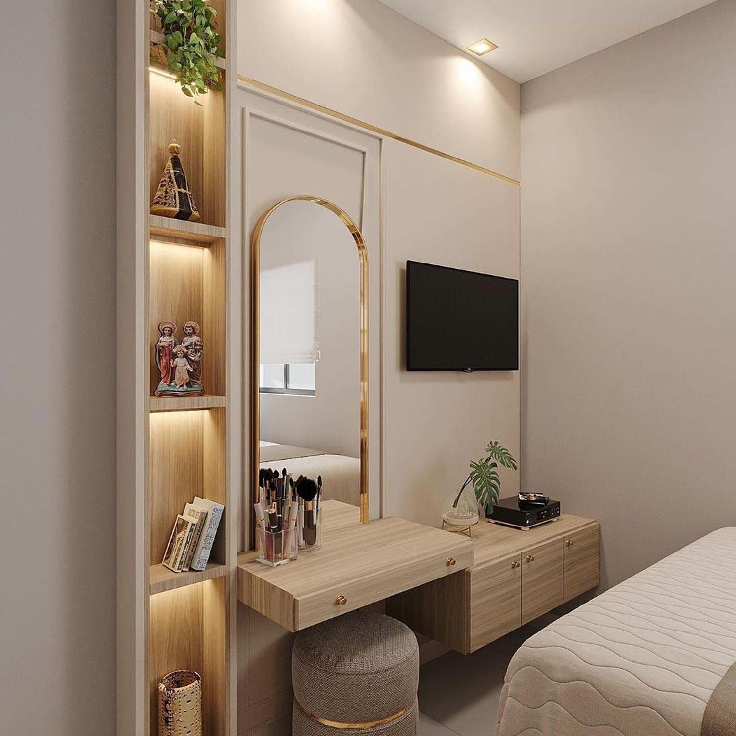 A minimalistic and elegant bedroom vanity corner