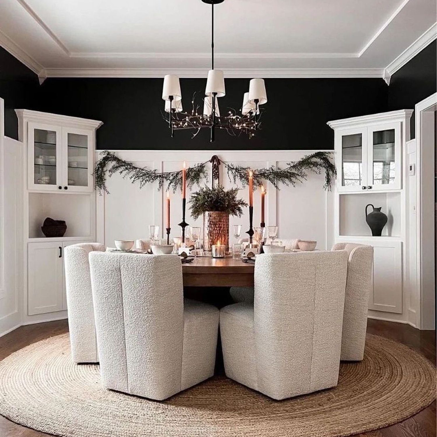 Elegantly designed dining room with contrasting colors