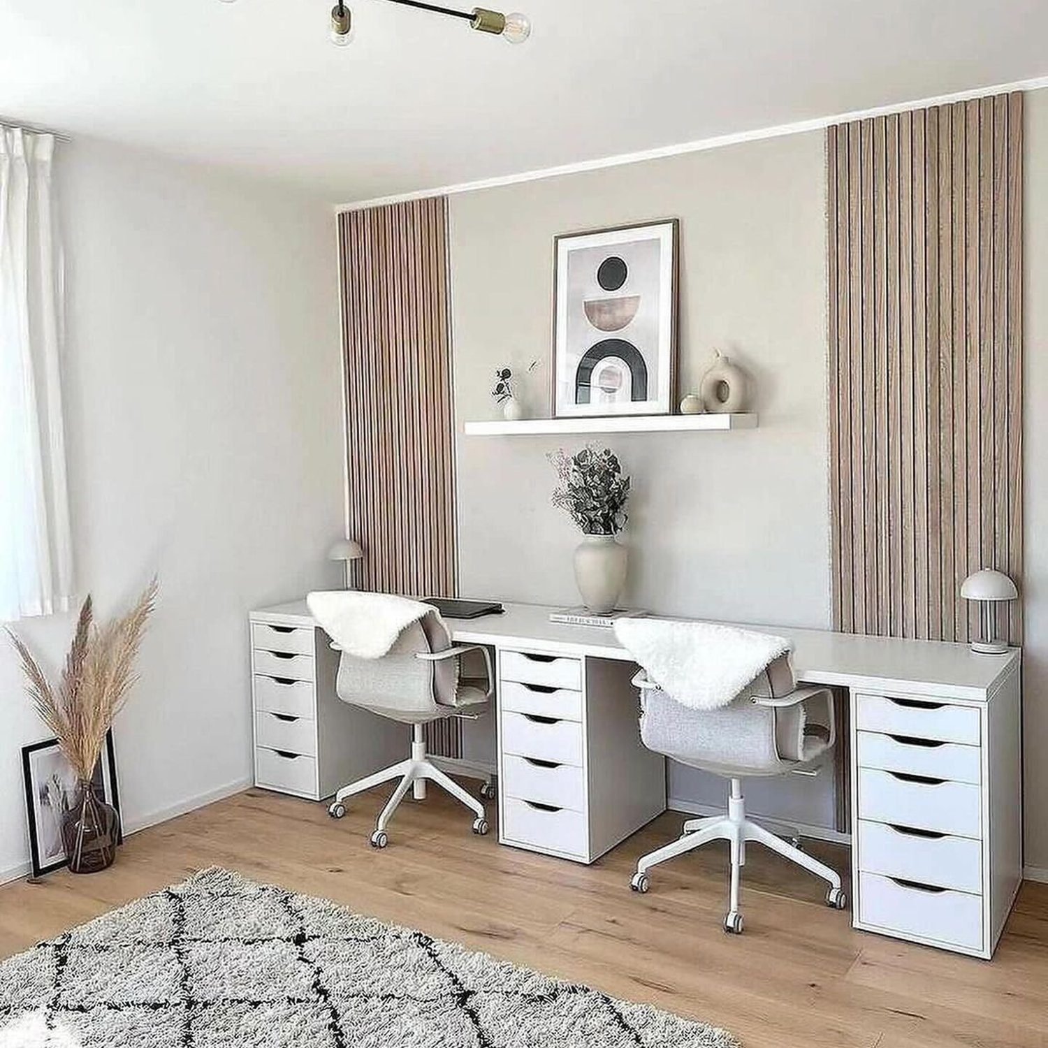 Elegantly furnished home office with neutral tones