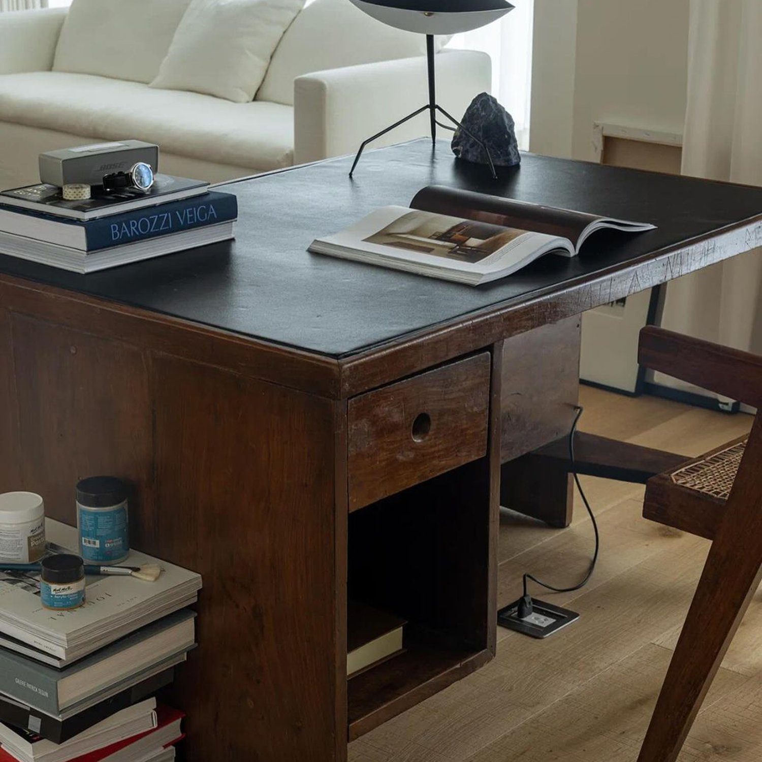 Stylish and functional home office with wooden desk