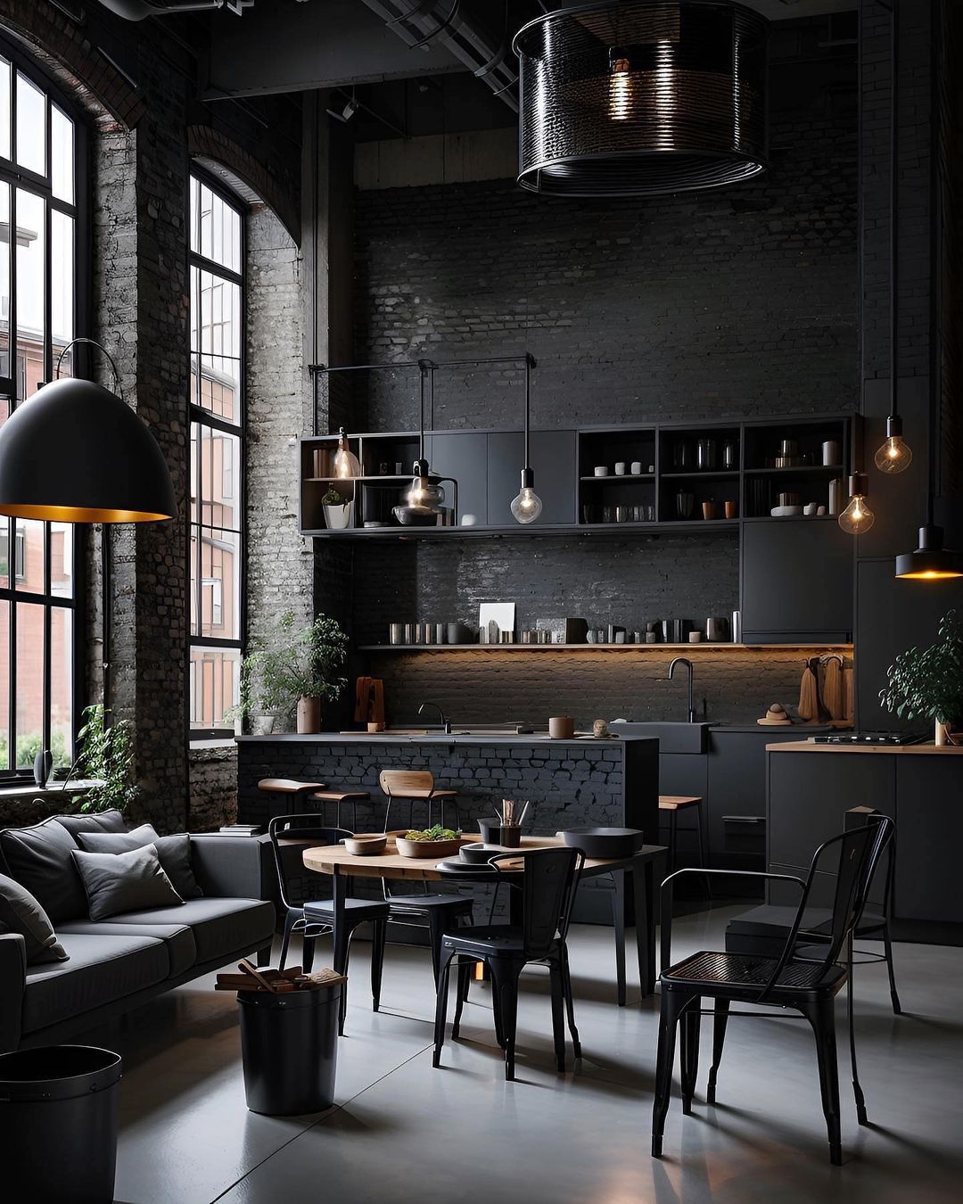 A stylish urban kitchen and dining area