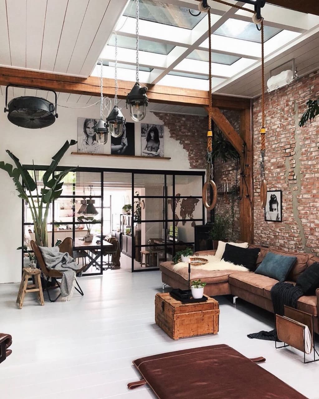 Loft-style living room with industrial and vintage elements