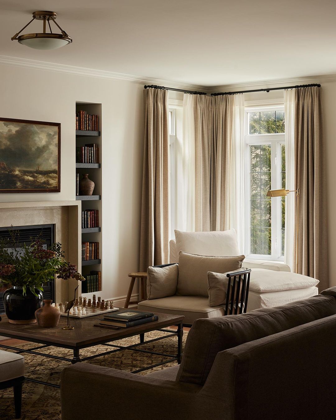 A cozy living room with warm natural lighting