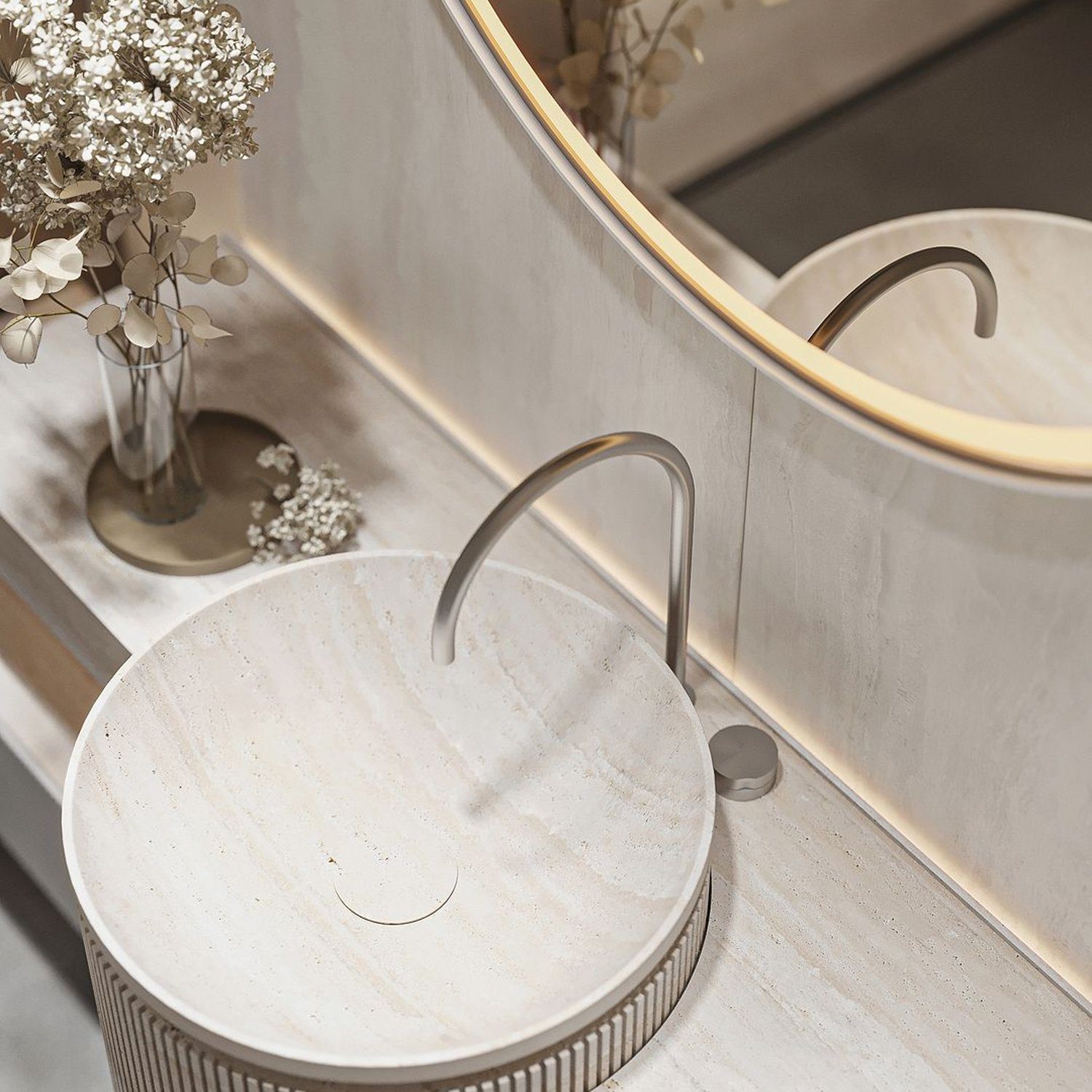 Elegant Bathroom with Round Stone Sink