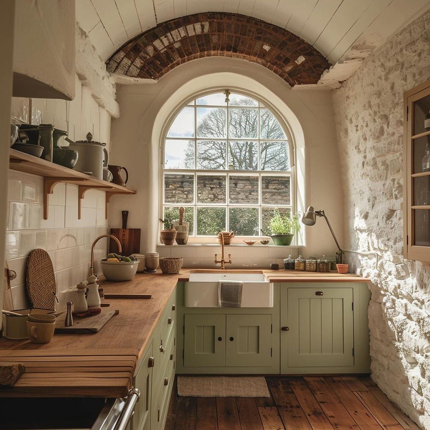 Charming Kitchen with Arched Window