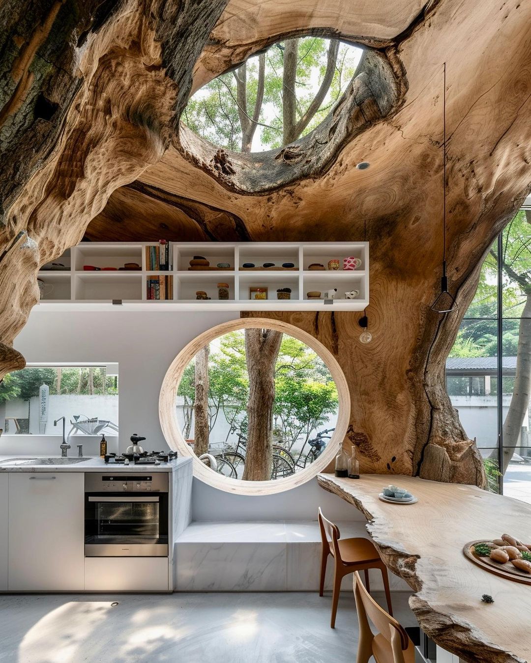 A unique kitchen design integrating nature