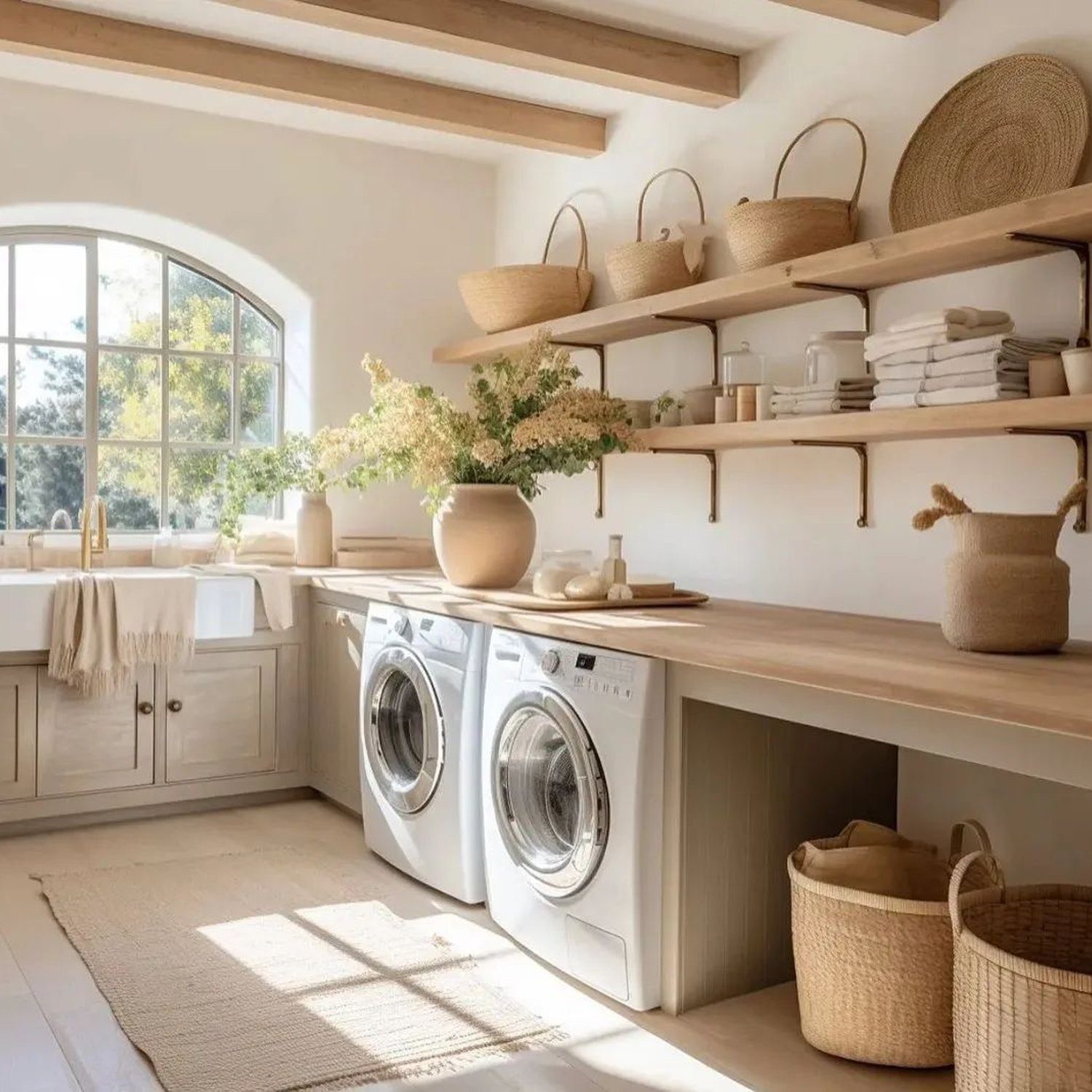 A modern laundry room with natural light