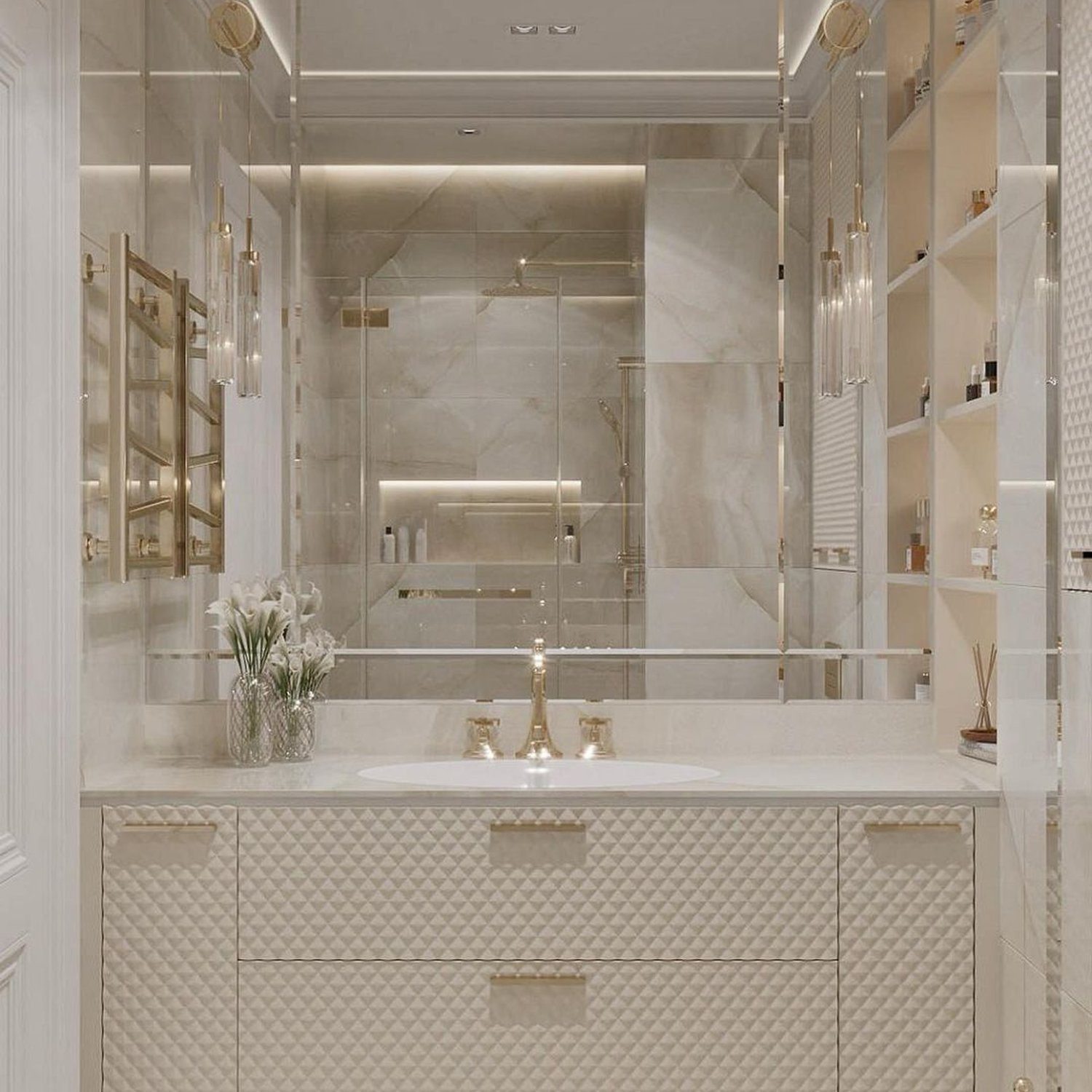 Elegant marble bathroom with gold accents