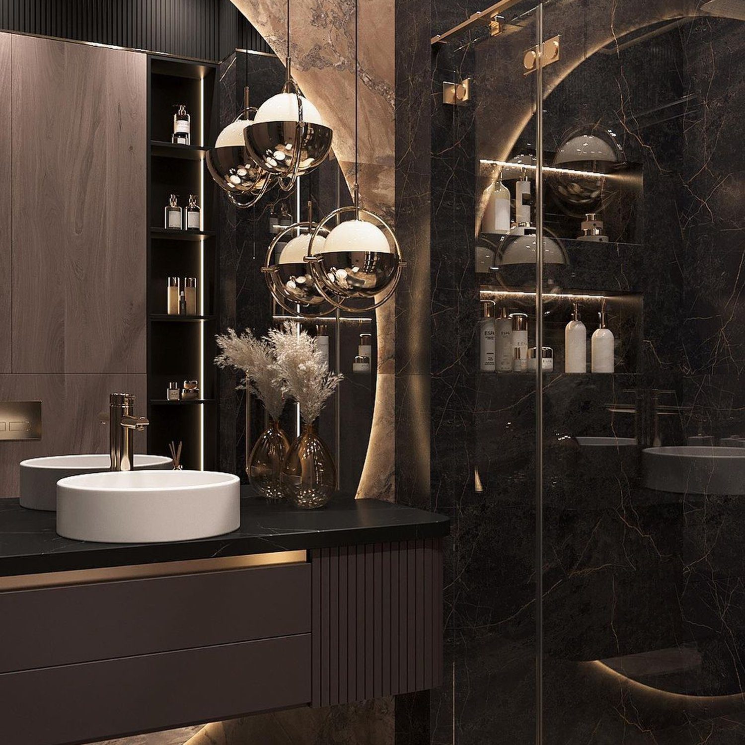 An elegant and modern bathroom design with luxurious finishes