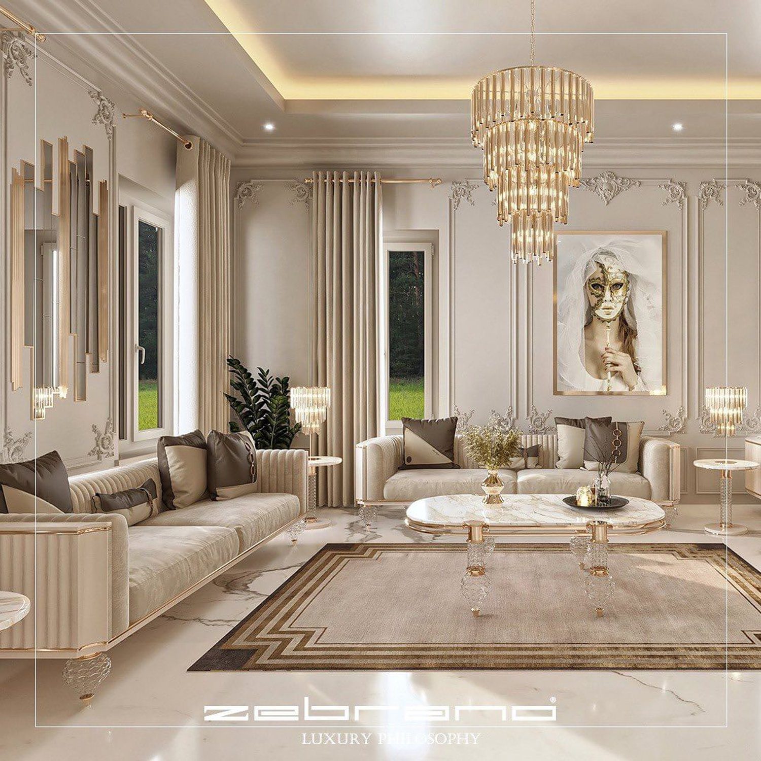 Elegant and modern living room with classic touches