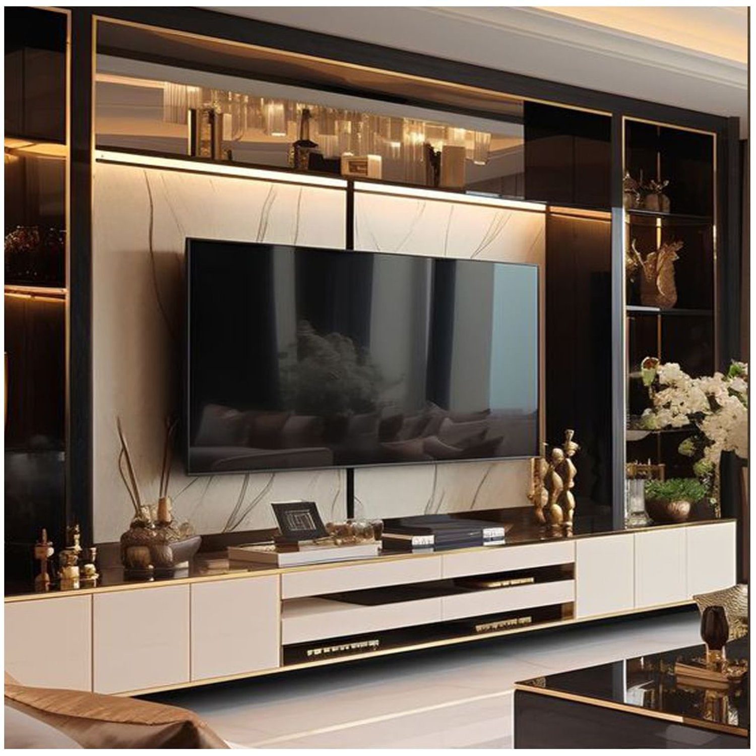 Luxurious and modern living room entertainment unit