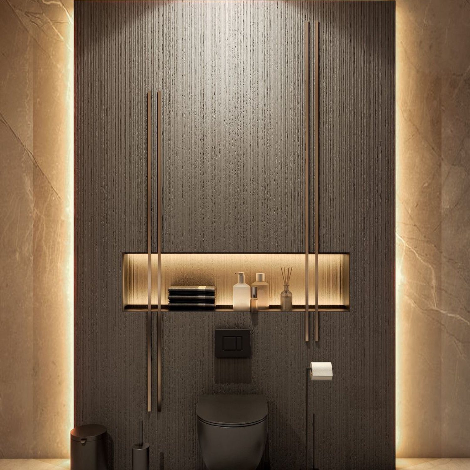 Luxurious modern bathroom with sophisticated lighting