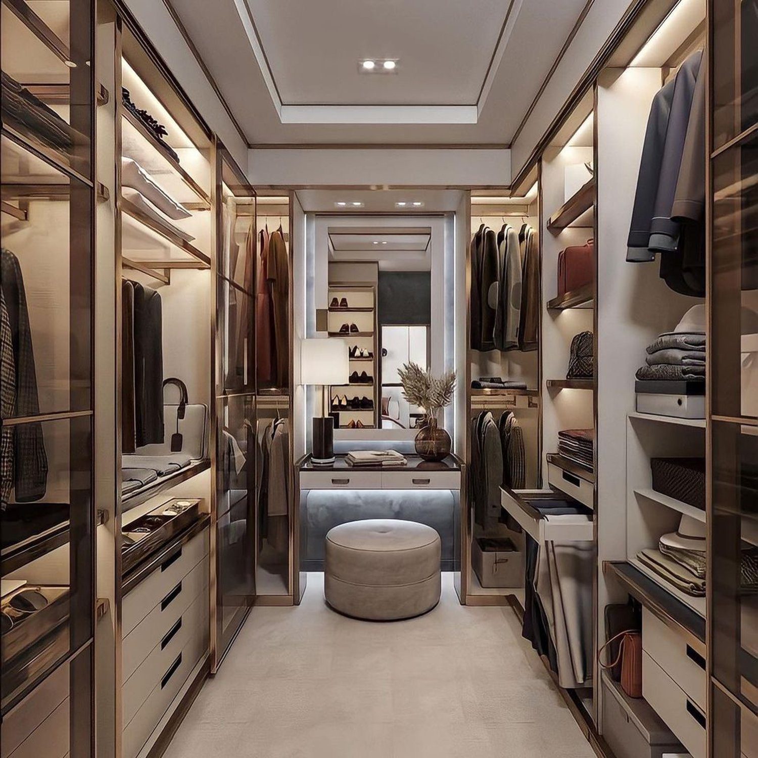 Elegant walk-in closet with optimal storage solutions