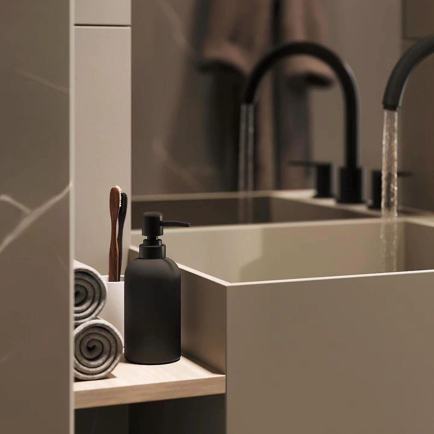 A minimalist bathroom with a sleek design