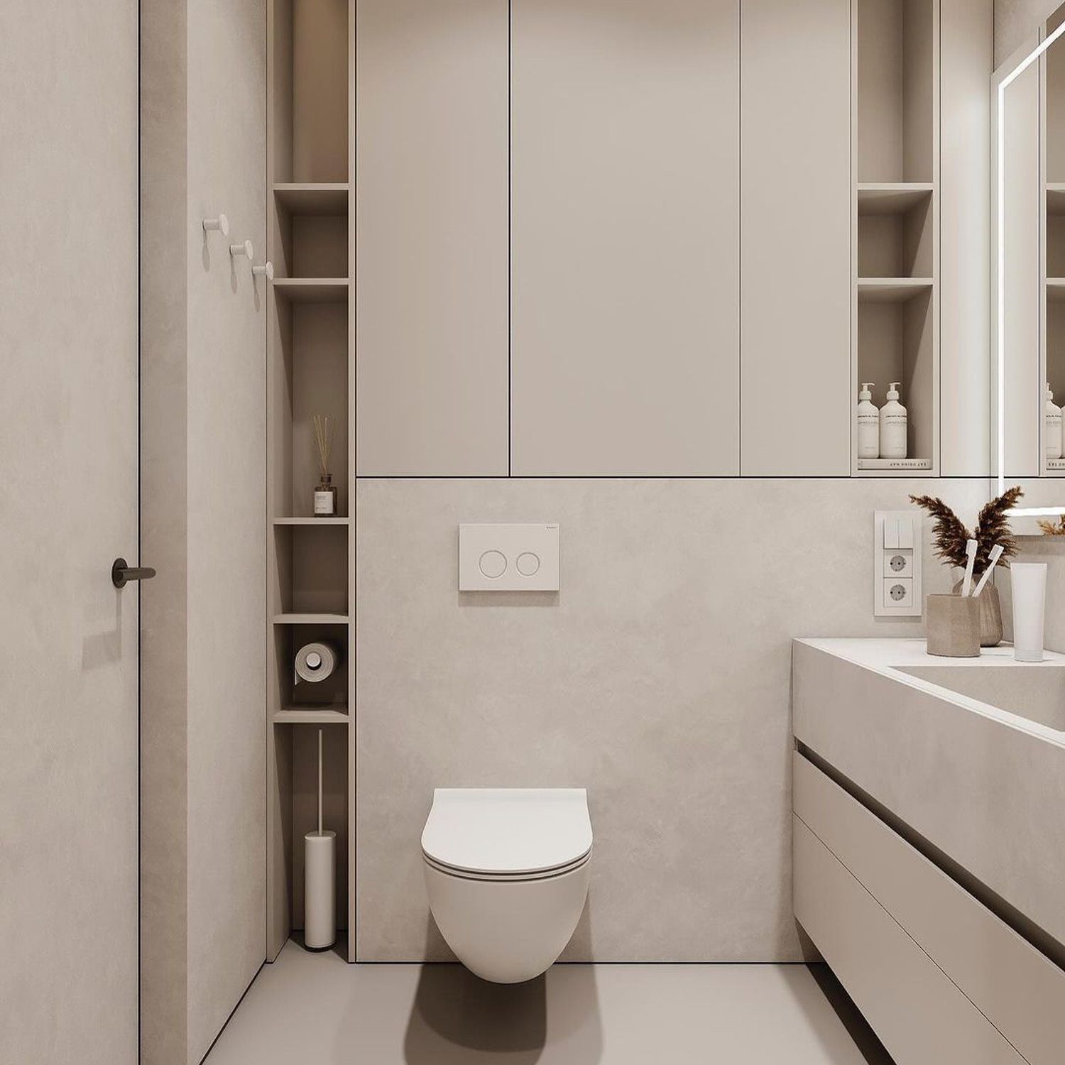 Elegantly minimalist bathroom with neutral tones