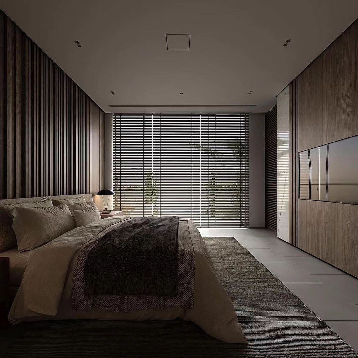 A minimalist bedroom with sleek design aesthetics