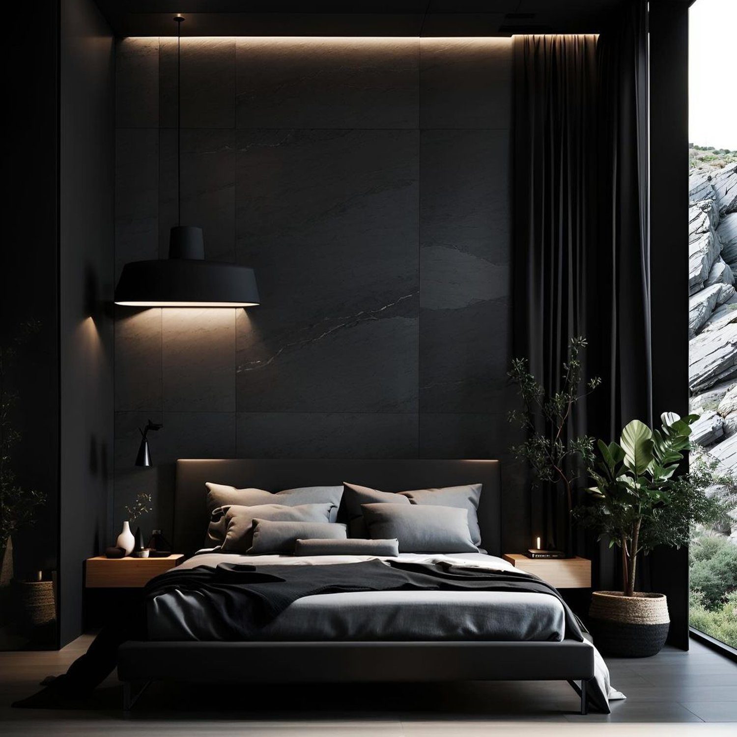 A minimalist bedroom with ambient lighting