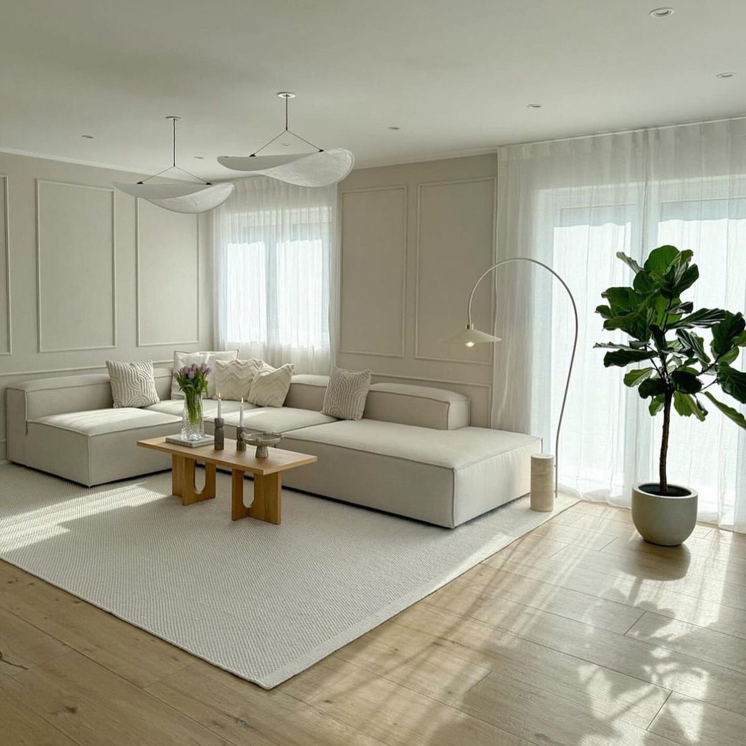 A minimalist living room with balanced natural light