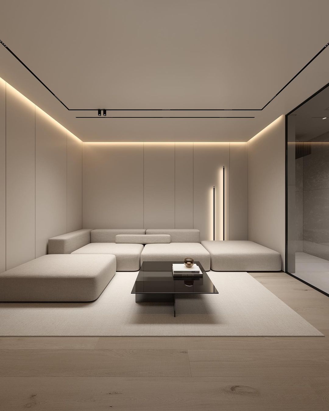 Minimalist living room with subtle lighting