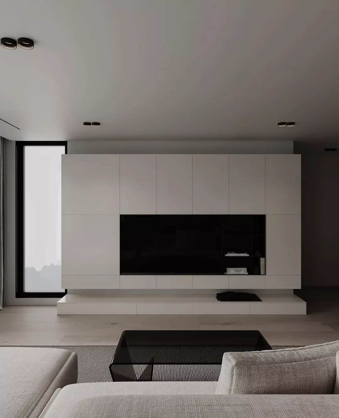 Minimalistic living room with monochromatic design