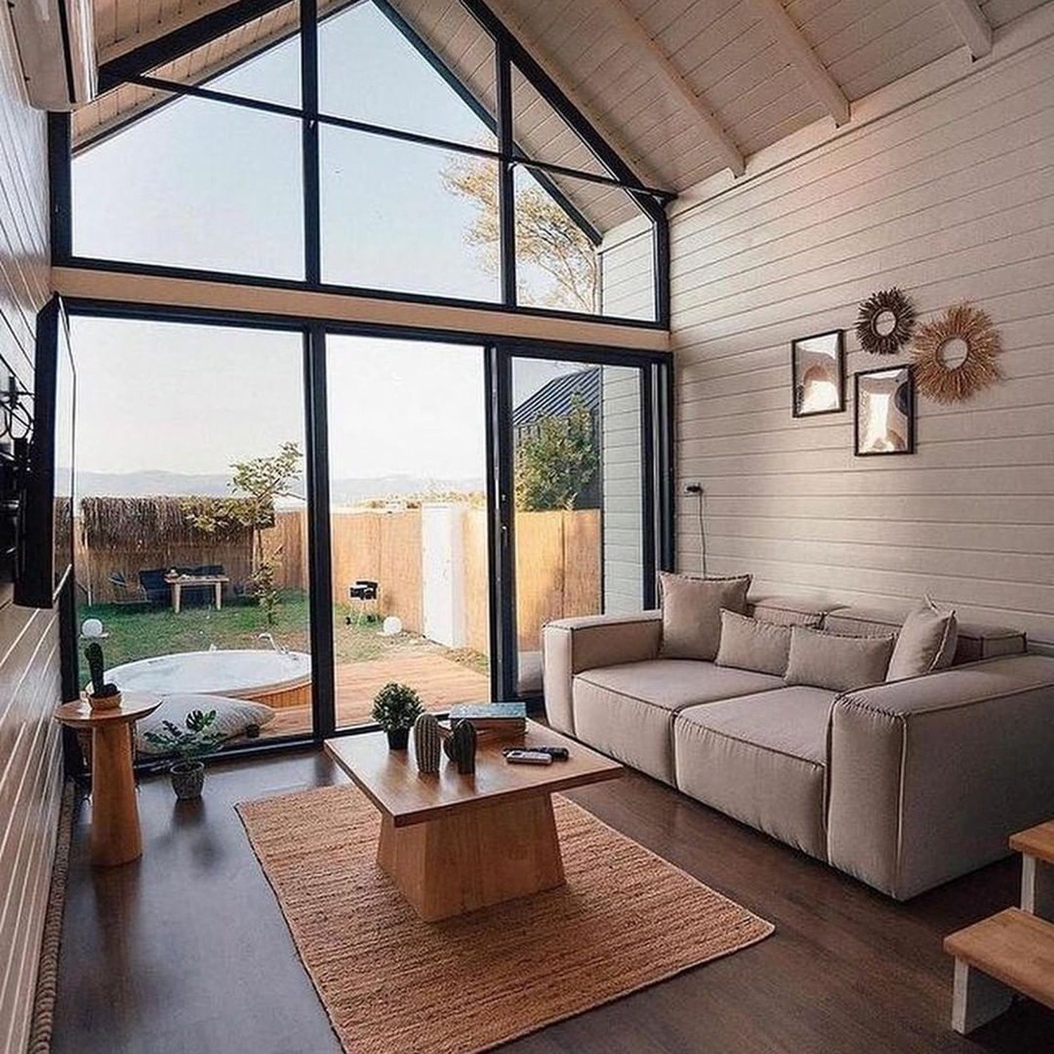 Modern A-Frame Living Room with Expansive Windows and High Ceilings