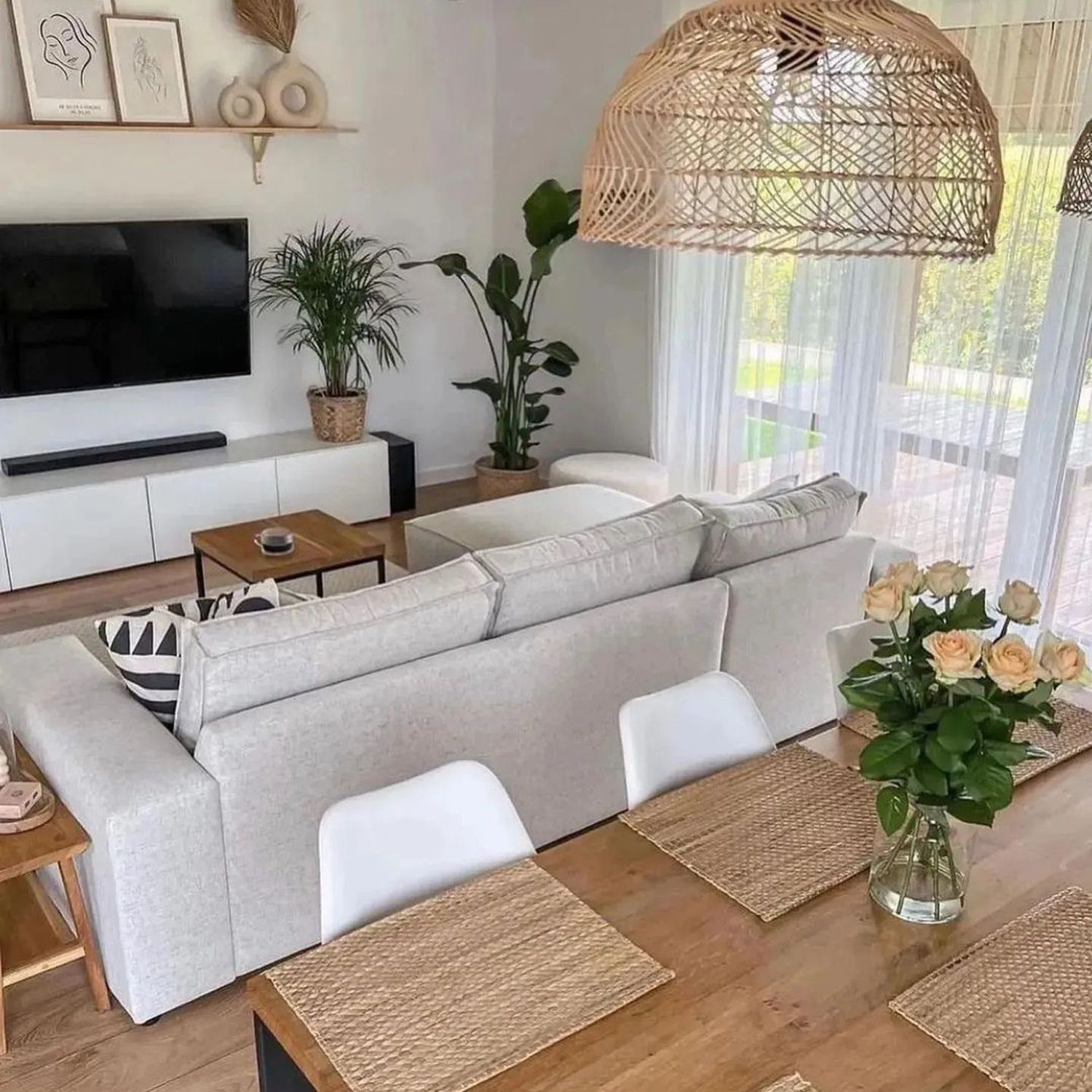 A modern and airy living room with natural light