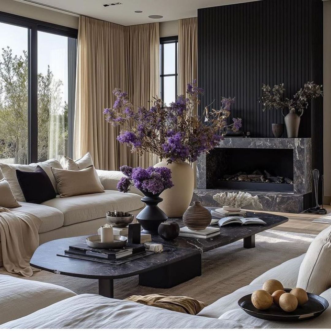 A sophisticated living room featuring a harmony of neutral tones