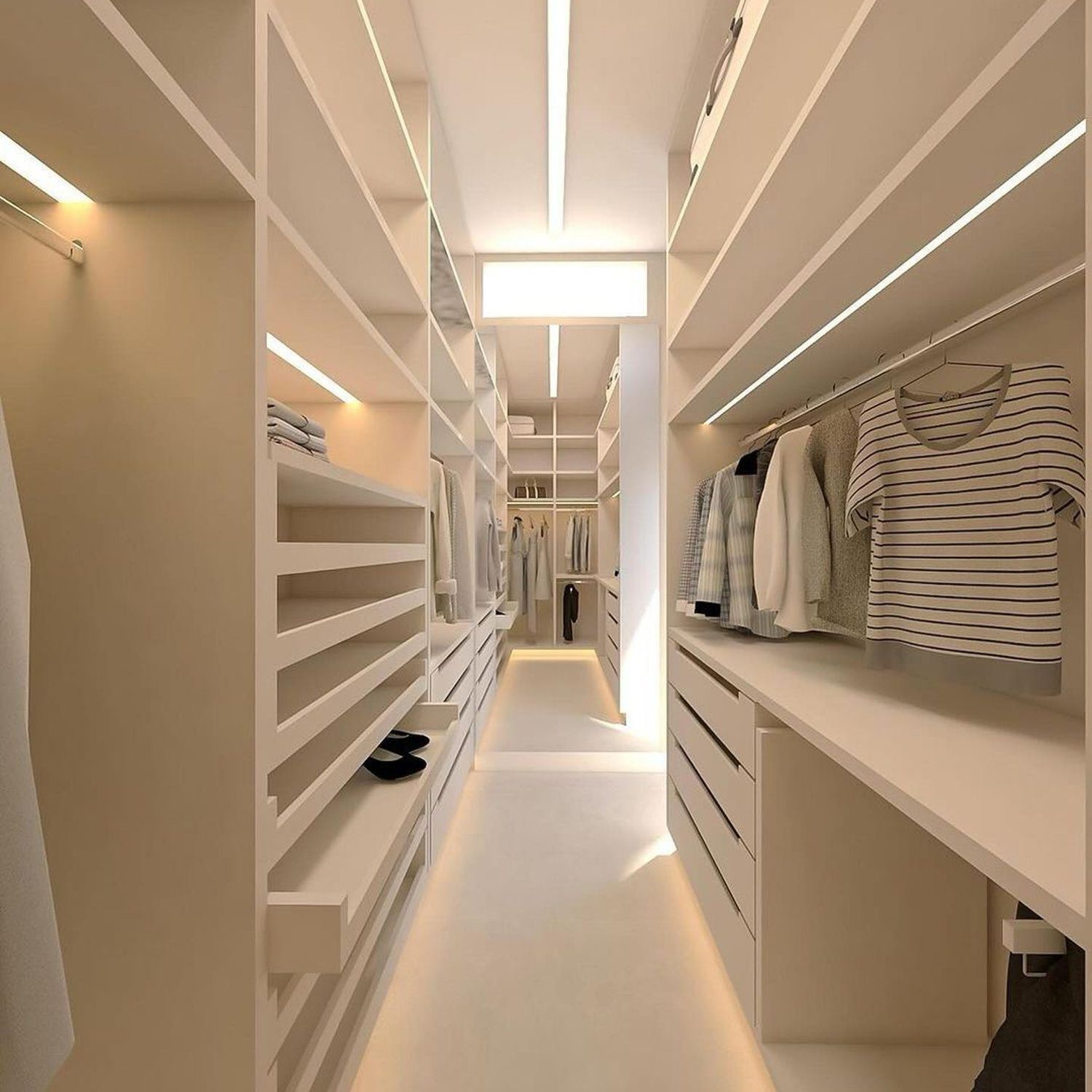 Elegantly designed walk-in closet with optimal lighting and organization