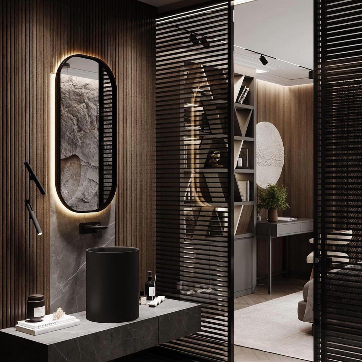 Luxurious Dark Toned Bathroom Interior