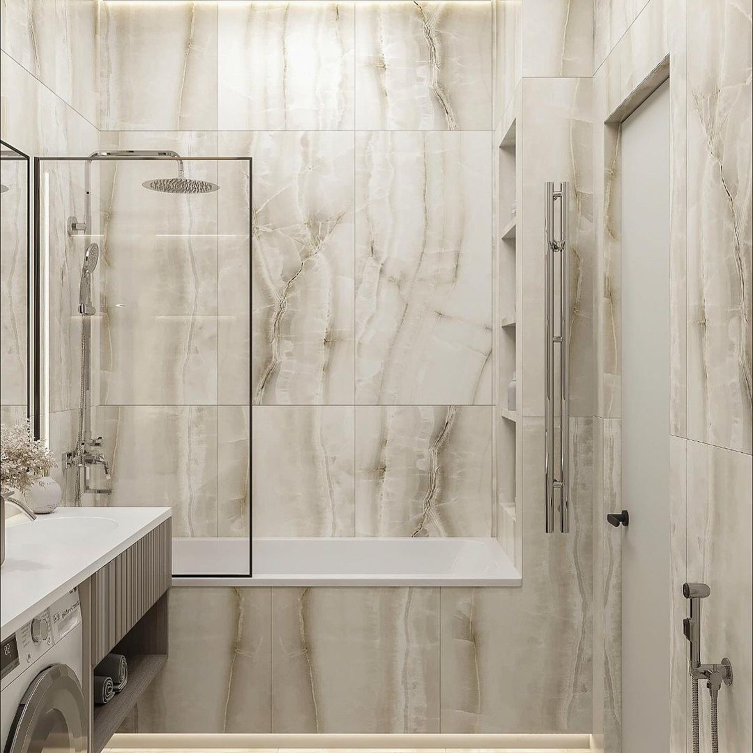 Elegant Bathroom Design with Marble Tiles