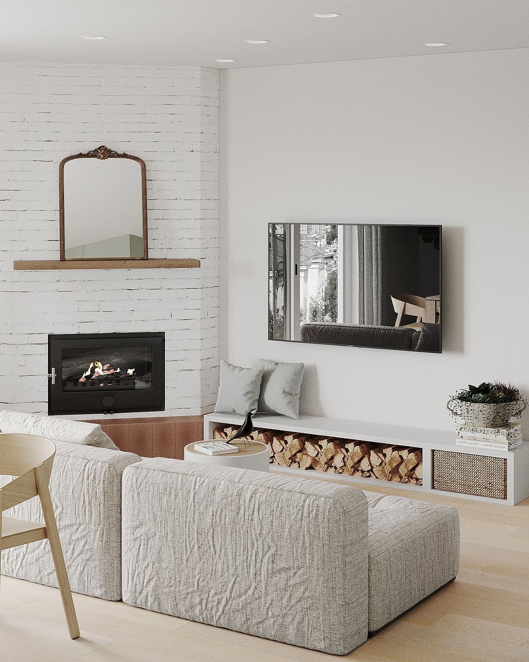 Cozy living room with a modern fireplace