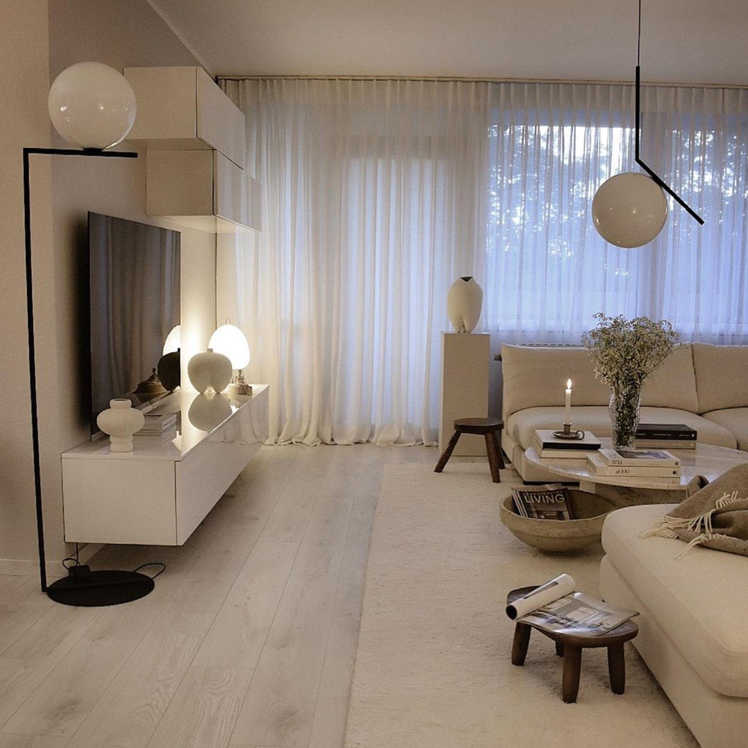 A minimalist living room with harmonious neutral tones